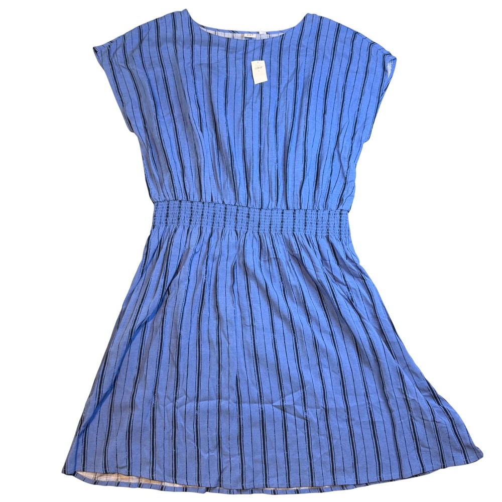 Gap Womens Blue Striped Smocked Waist Rayon Capβ Sleeve Casual Dress Large NWT